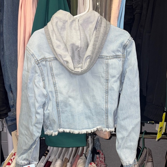 5/$8 Light Blue Denim Jacket with Gray Hood - Picture 2 of 2